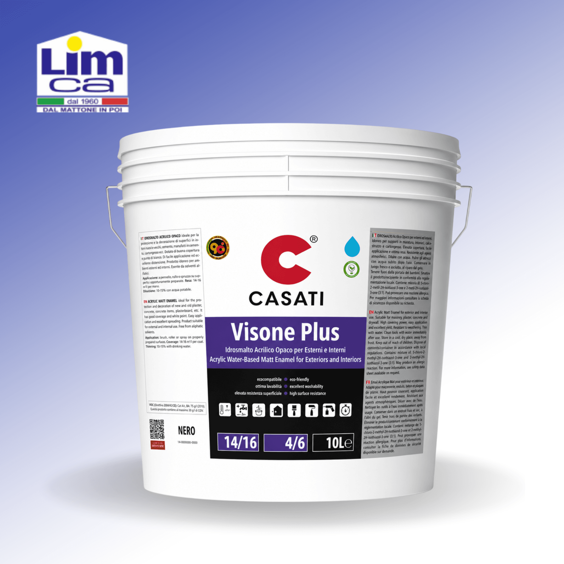 CASATI VISONE PLUS OPACO NERO 10 LT -  Smalto murale acrilico all'acqua