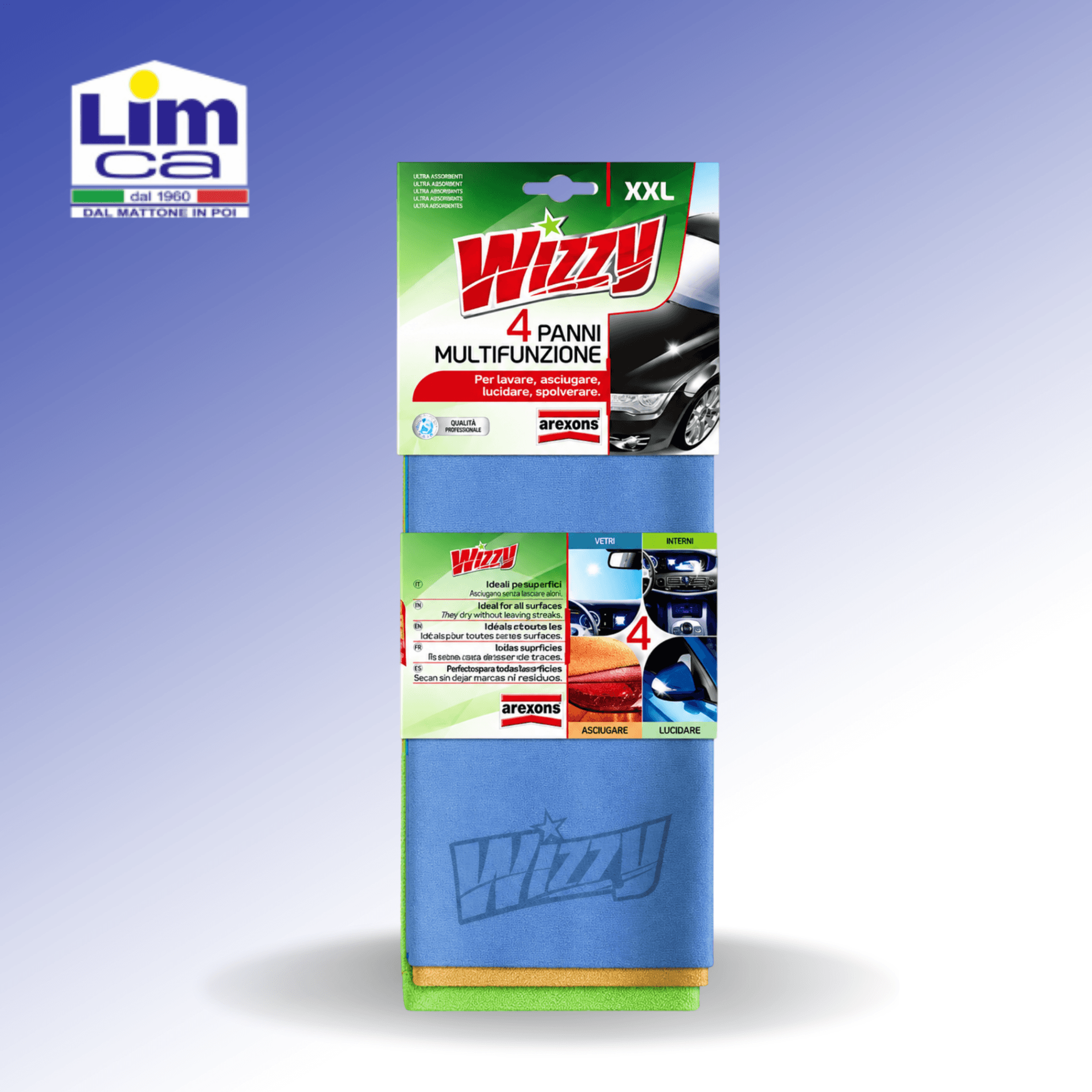 CONFEZIONE 4 PANNI MULTIFUNZIONE - Pulizia auto, moto, superfici domestiche